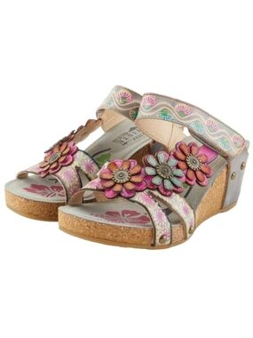 L' ARTISTE Spring Step Delight Floral Leather Wedge Sandals